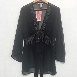 Pink Mode Black Empire Top Sequin Detail Satin Tie